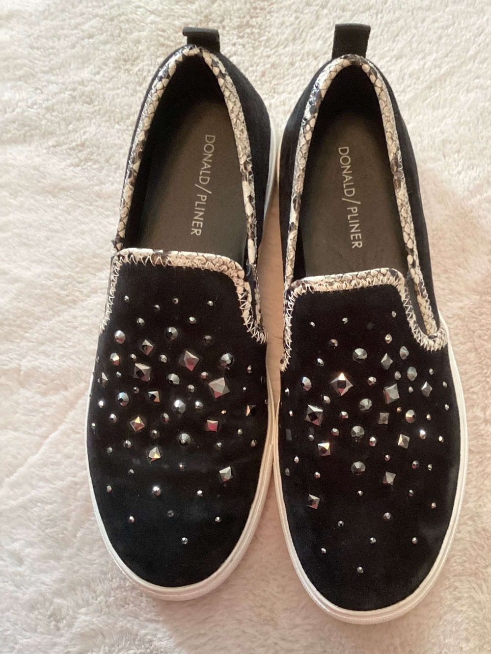 Donald Pliner Sanya Black Suede Slip-On Studded Sneakers - Size 7.5